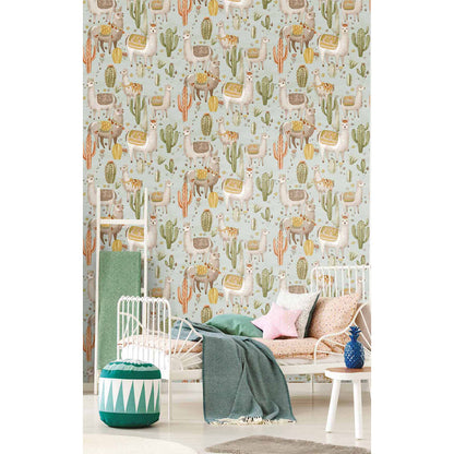 Carta da parati "Alpaca - Azzurro", a metraggio o a rotolo