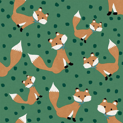 Carta da parati "Volpi - Verde", a metraggio o a rotolo