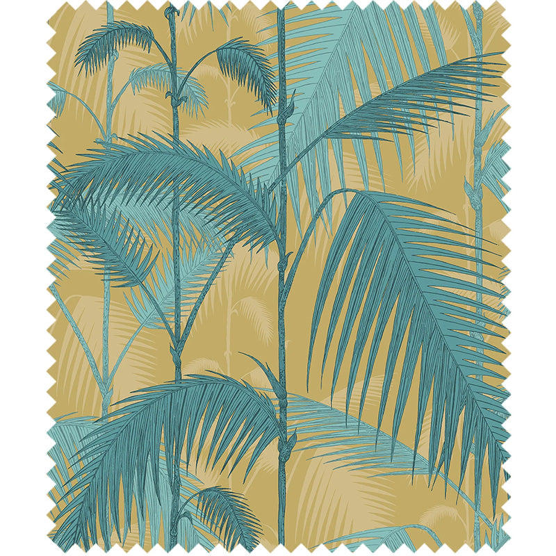 TESSUTO "Palm Jungle Linen Union Ochre & Petrol" - The Contemporary - Cole & Son