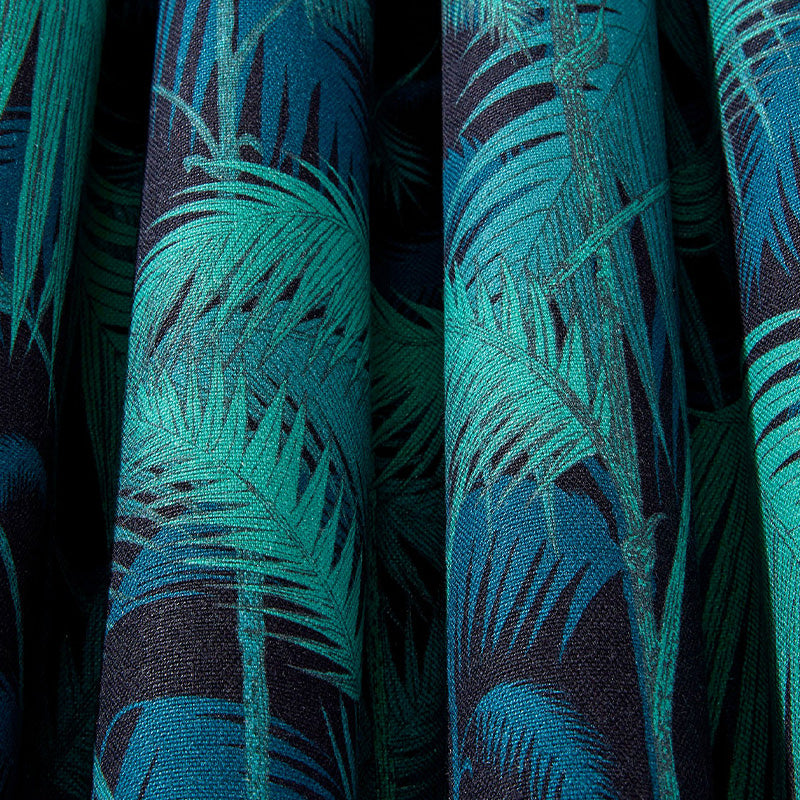 TESSUTO "Palm Jungle Linen Union Viridian & Petrol on Charcoal" - The Contemporary - Cole & Son