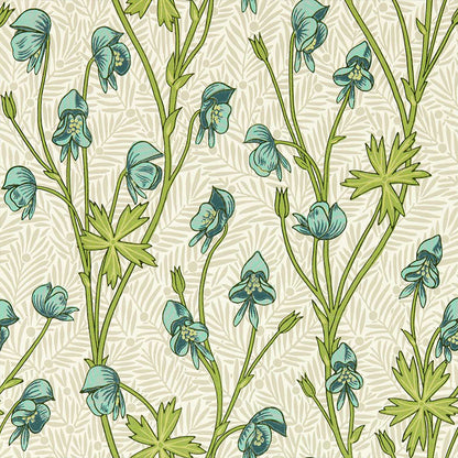 Carta da Parati "MONKSHOOD COBALT/GOBLIN GREEN" Morris & Co. - Sanderson