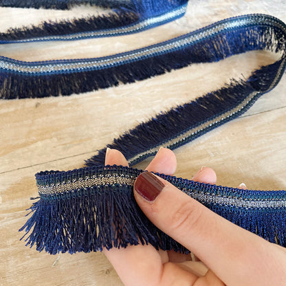 Frange "Blu scuro e Argento" Passamaneria Italiana - 3,5 cm