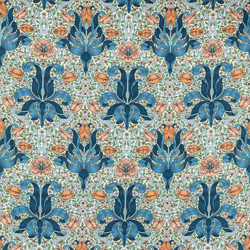 TESSUTO "PIMPERNEL PARADISE BLUE/PEACH" - Morris & Co. - Sanderson
