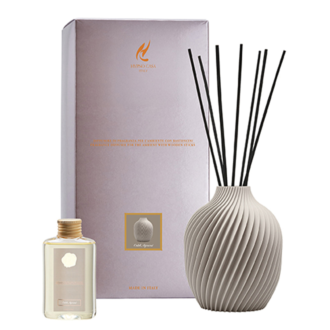 Profumatore vaso grigio chiaro “Caldi agrumi” Diffusore a bastoncino, Hypno Casa, 100 ml