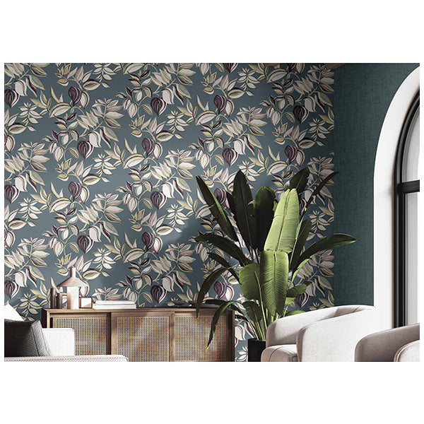 Carta da parati "Sboccia in Grigio Blu Scuro", a metraggio o rotolo