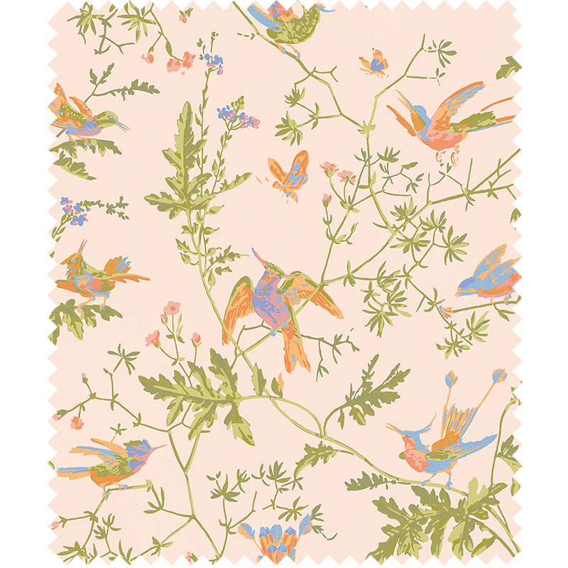 TESSUTO "Hummingbirds Cotton Blush, Sage, & Mulberry on Cream" - Selection of Hummingbirds - Cole & Son