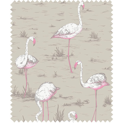 TESSUTO "Flamingos Linen Union White & Fuchsia on Taupe" - The Contemporary - Cole & Son