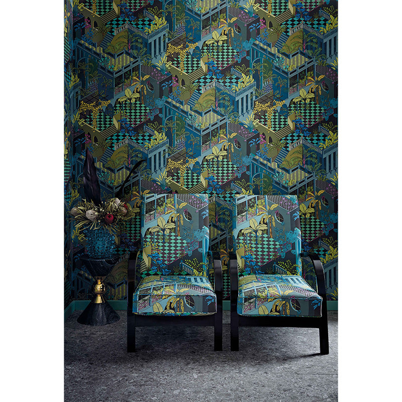 TESSUTO "Miami Cotton Petrol Multi" - The Contemporary - Cole & Son