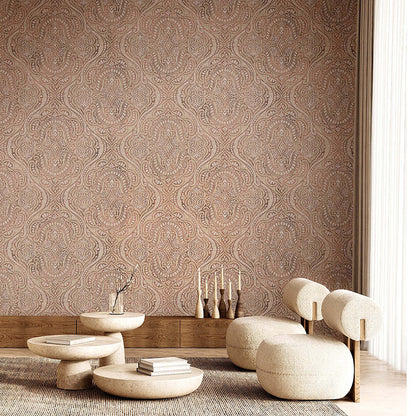 Carta da parati Grande "Damasco Arabesque Terra", Larghezza 1metro - a metraggio o rotolo