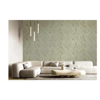Carta da parati Grande "Damasco Arabesque Verde", Larghezza 1metro - a metraggio o rotolo