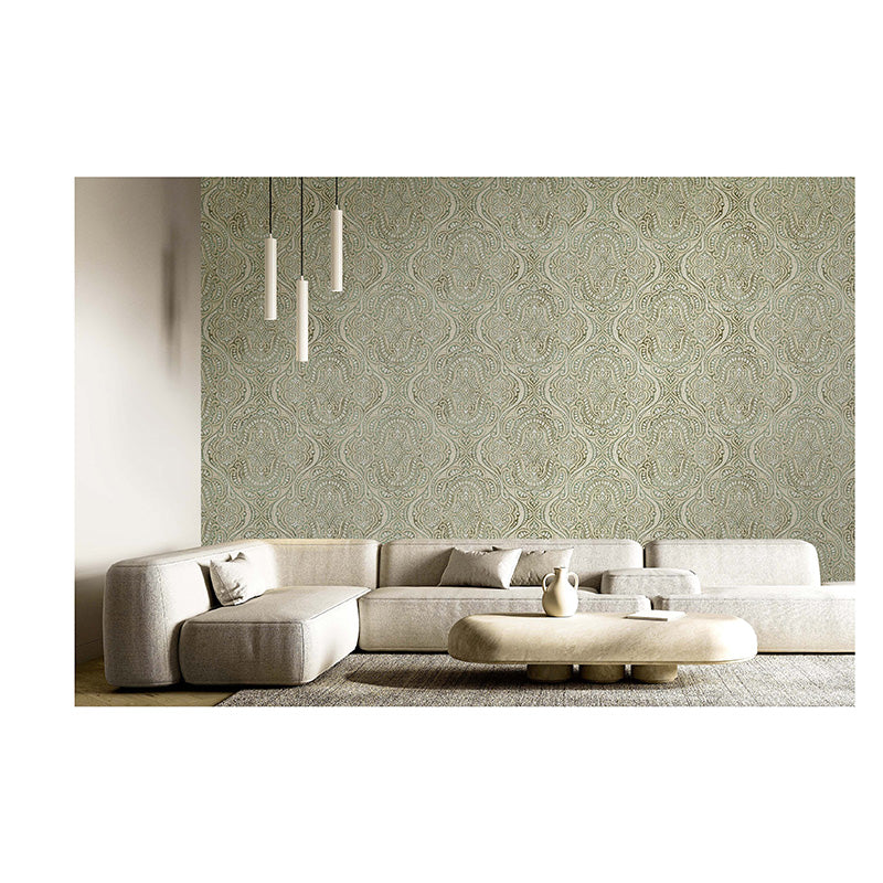 Carta da parati Grande "Damasco Arabesque Verde", Larghezza 1metro - a metraggio o rotolo