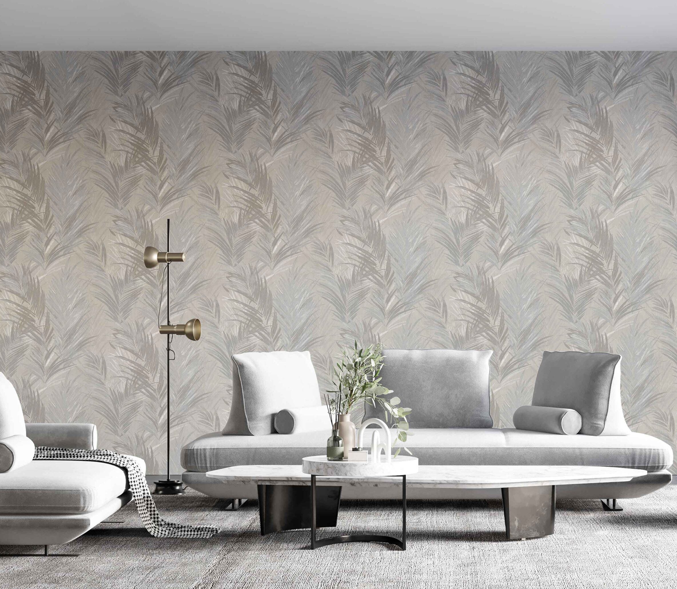 Carta da parati Grande "Foglie grigie" Larghezza 1Metro - a metraggio o rotolo