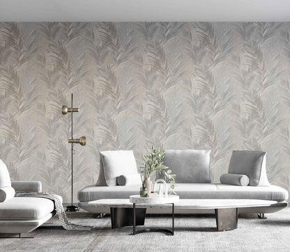 Carta da parati Grande "Foglie grigie" Larghezza 1Metro - a metraggio o rotolo