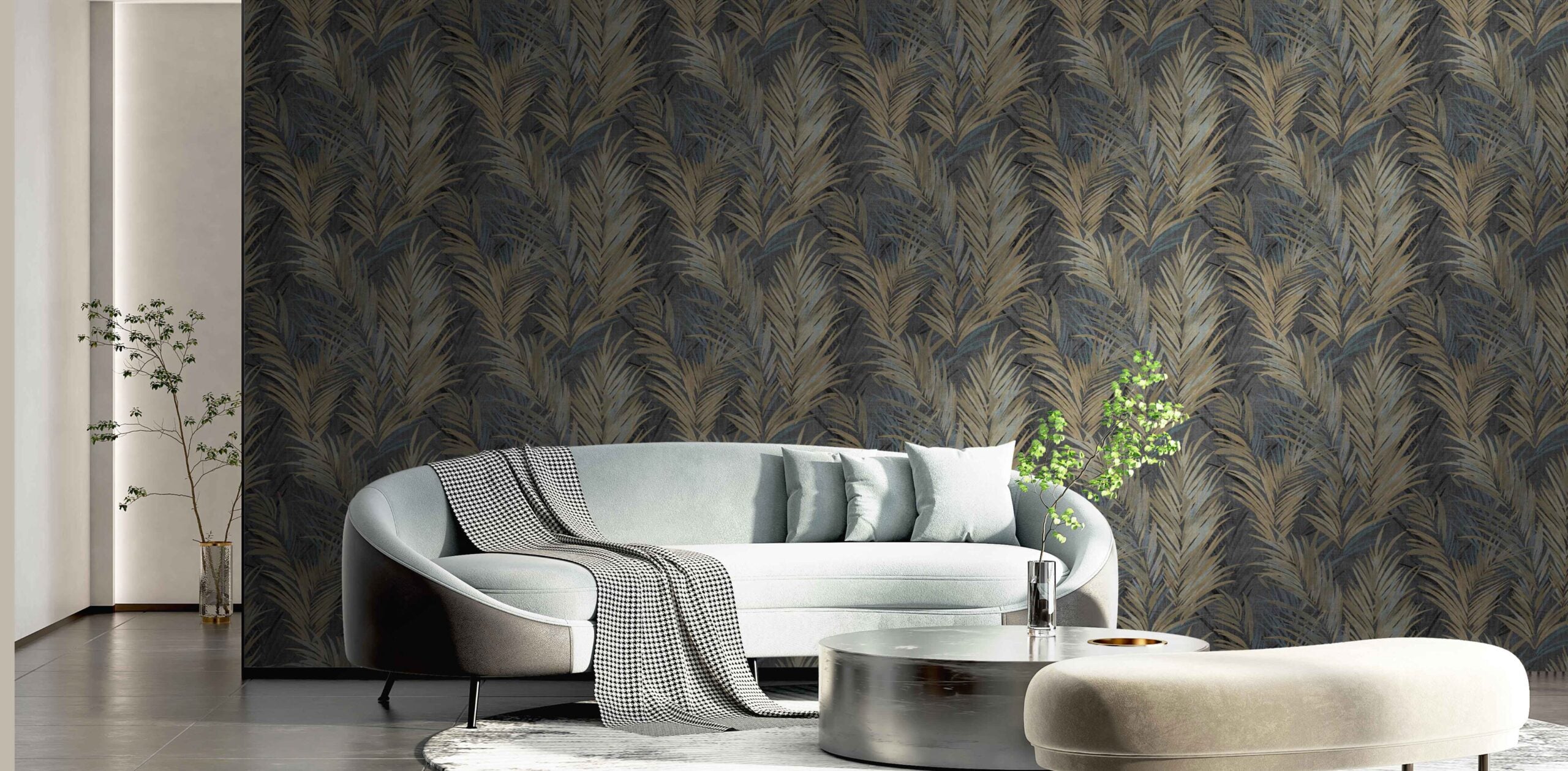 Carta da parati Grande "Foglie blu" Larghezza 1Metro - a metraggio o rotolo