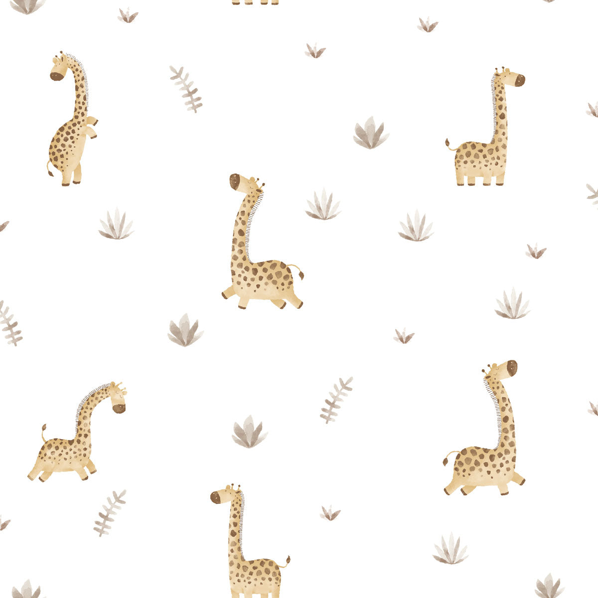 Carta da parati "Simpatiche giraffe con ciuffetti d'erba rossi”, a metraggio o a rotolo