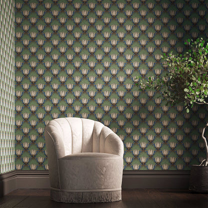 Carta da Parati "TULIP & BIRD GOBLIN GREEN & RAVEN" Morris & Co. - Sanderson