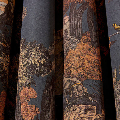 TESSUTO "Versailles Grand Cotton Ginger on Charcoal" - The Contemporary - Cole & Son