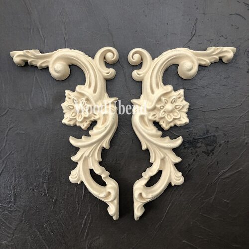 Coppia di Fregi Decorativi “Angolo floreale”, WoodUbend