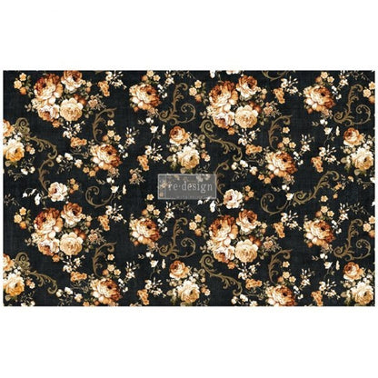 Carta da Découpage "DARK FLORAL" in Tessuto 48x76cm