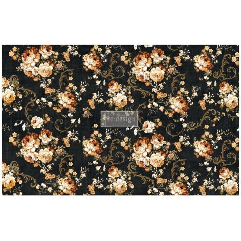 Carta da Découpage "DARK FLORAL" in Tessuto 48x76cm