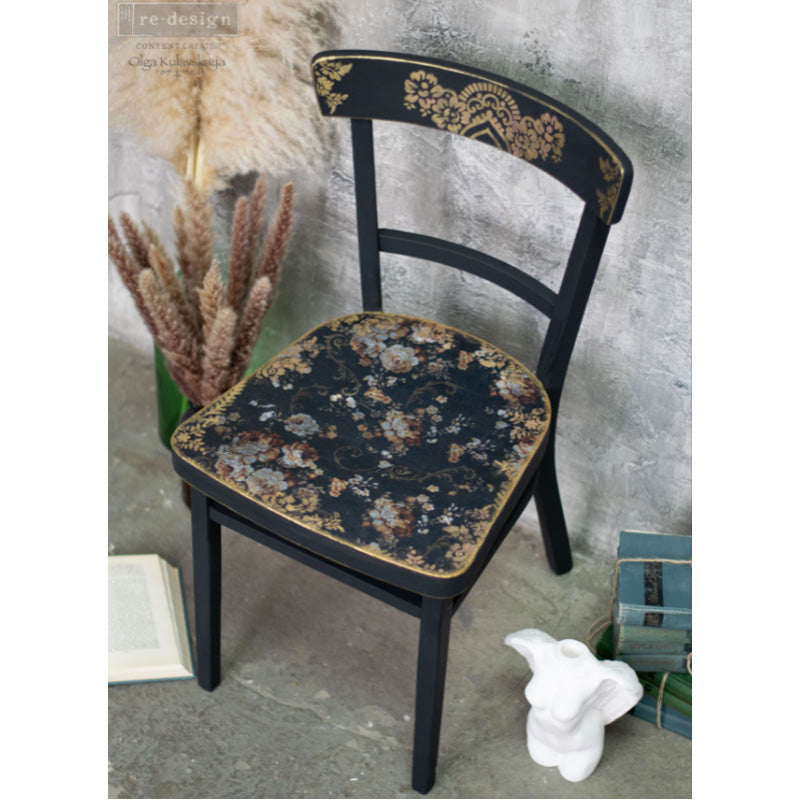 Carta da Découpage "DARK FLORAL" in Tessuto 48x76cm