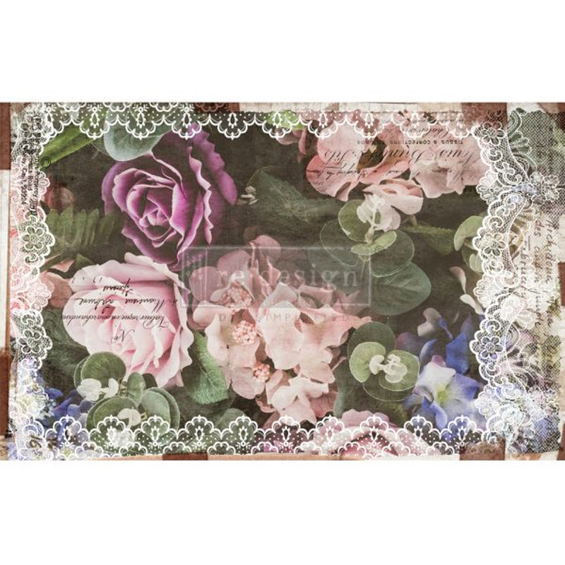 Carta da Découpage "DARK LACE FLORAL" in Tessuto 48x76cm