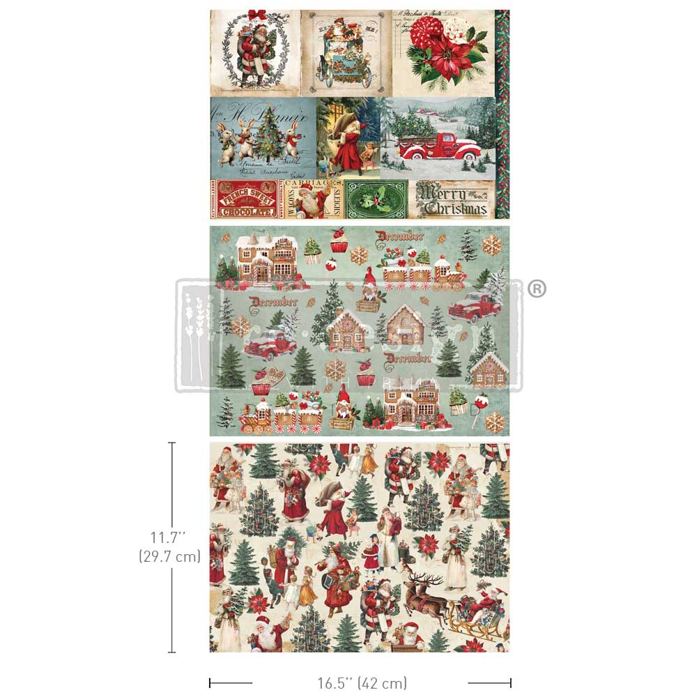 Carta da Découpage Fiber Paper "Santaland Sparkle" - 3 fogli A3