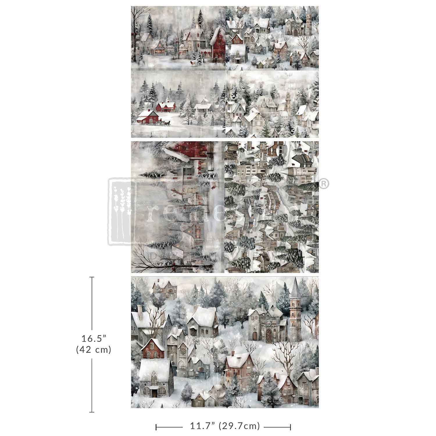 Carta da Découpage Fiber Paper "Silent Night Snow Village" - 3 fogli A3