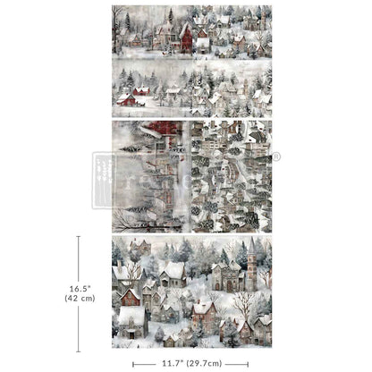Carta da Découpage Fiber Paper "Silent Night Snow Village" - 3 fogli A3