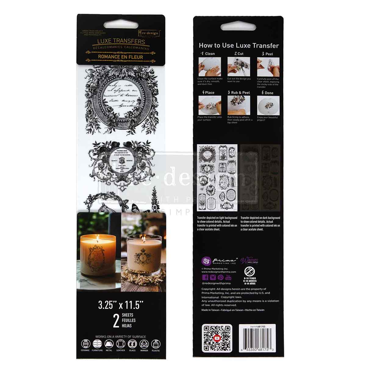 Transferencias de Lujo Rediseñadas – "Romance en Flor" 8,2x29,2 cm 2 hojas