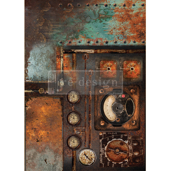 Carta da Découpage "Aged Machinery Elegance" in Carta di Riso 59x84 cm
