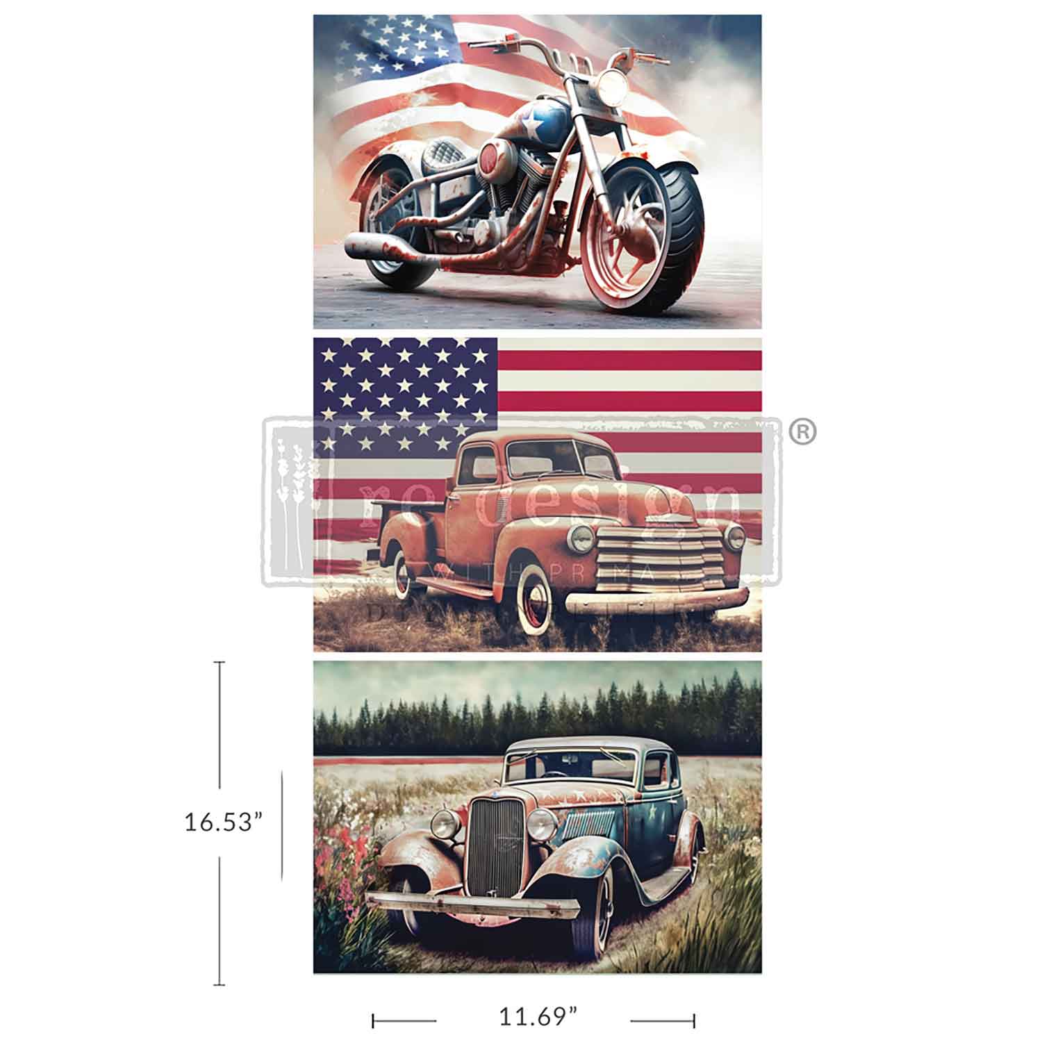 Carta da Découpage Tissue Paper Pack "All American" - 3 fogli A3