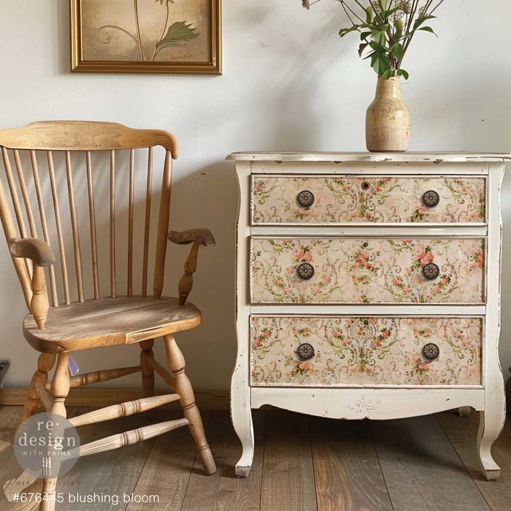 Carta da Découpage Double "Blushing Bloom" in Tessuto 2 fogli Formato 49.5 cm × 76.2 cm e 29.7 cm × 41.9 cm