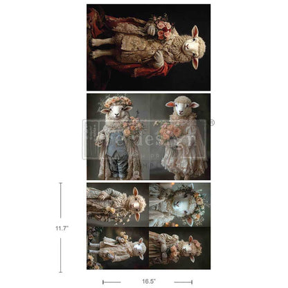 Carta da Découpage Fiber Pack - Sheepish Elegance 3 fogli A3