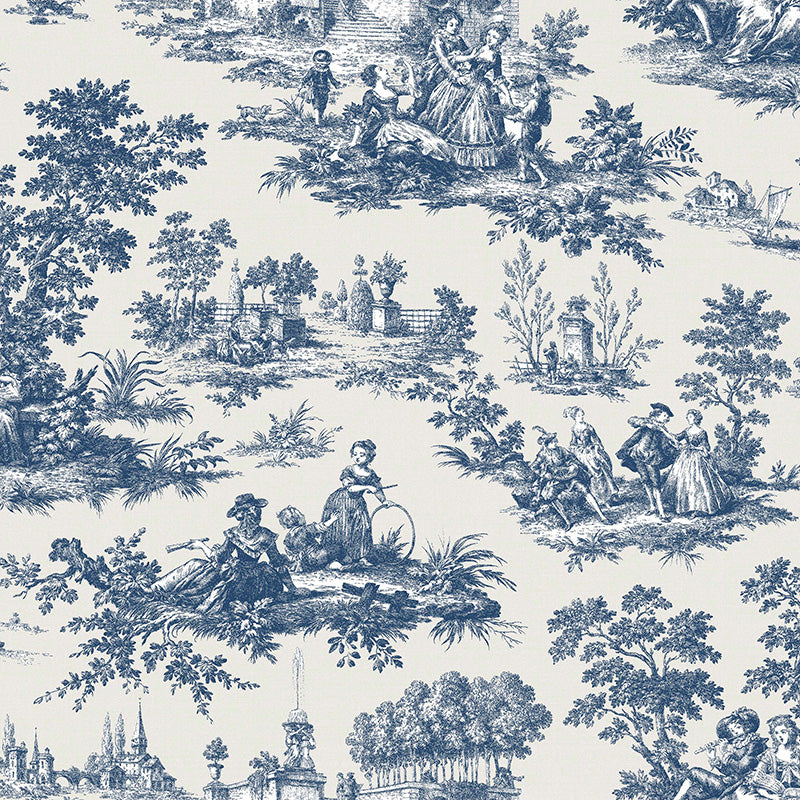 Carta da parati "Toile de Jouy armonia Blu", a metraggio o rotolo