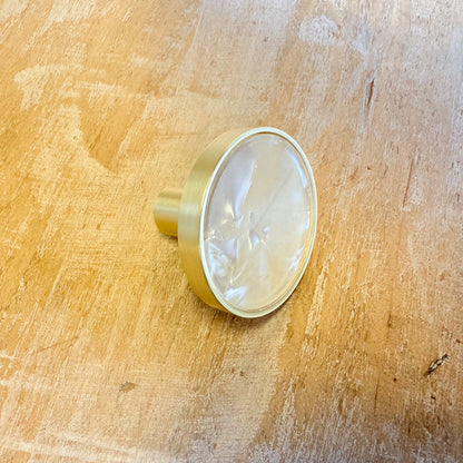 Pomello in Ferro e vetro "oro opaco e vetro perla"