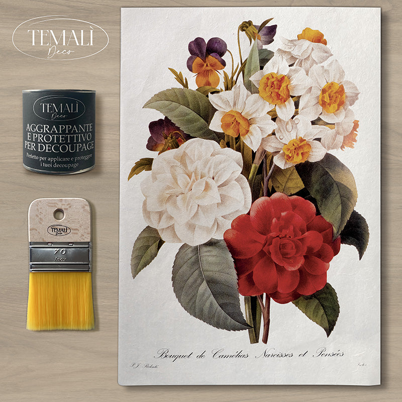 Dècoupage Botanical Vintage - Bouquet di Camelie e Narcisi
