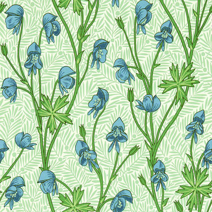 Carta da Parati "MONKSHOOD COBALT/GOBLIN GREEN" Morris & Co. - Sanderson