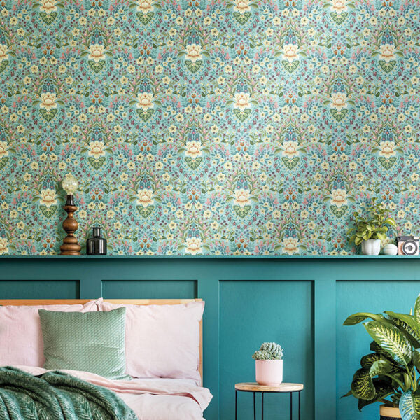 Tapete „Blume Türkis“, nach Meter oder Rolle