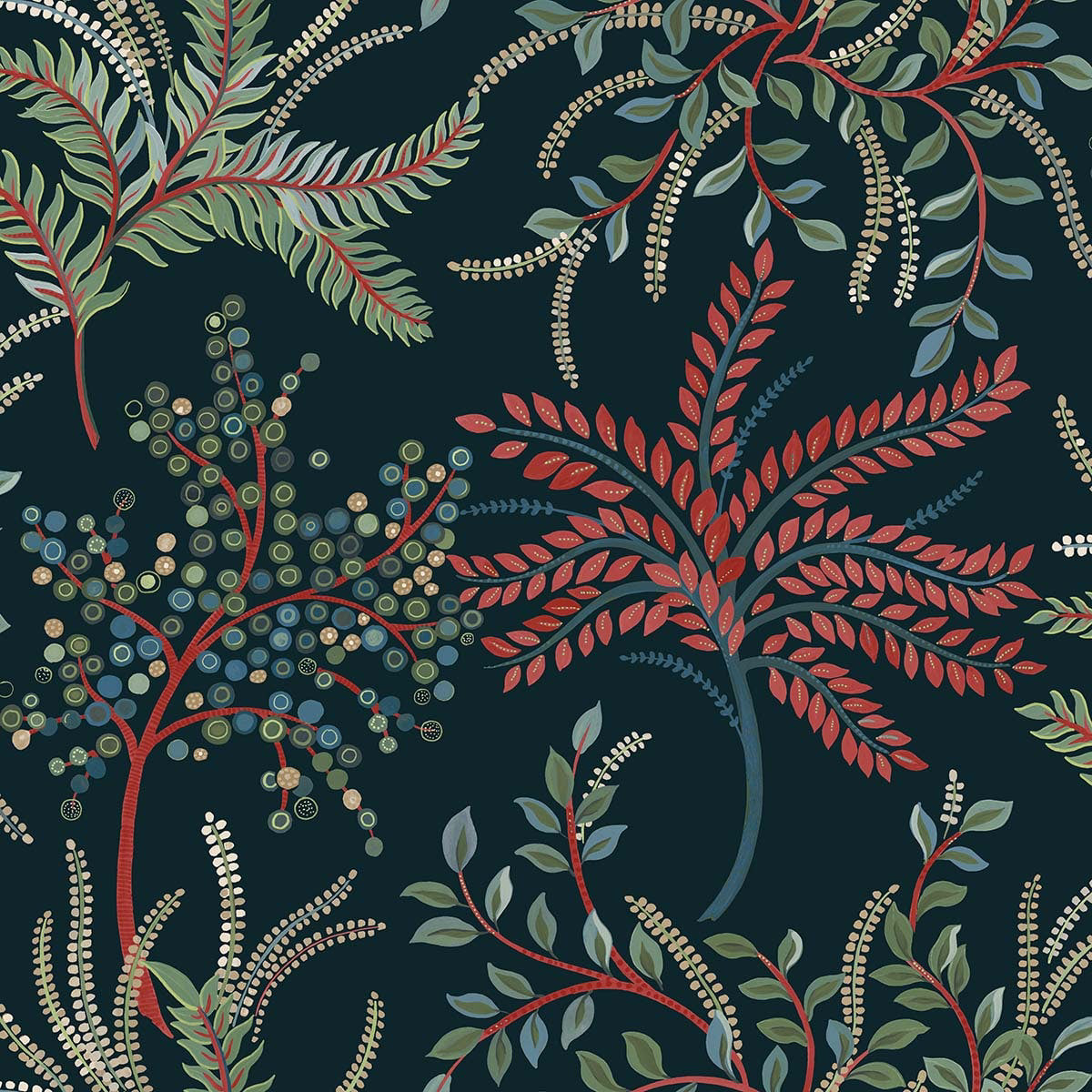 Carta da parati " Bedgebury Blu/Rosso " - WALLQUEST | MULBERRY TREE
