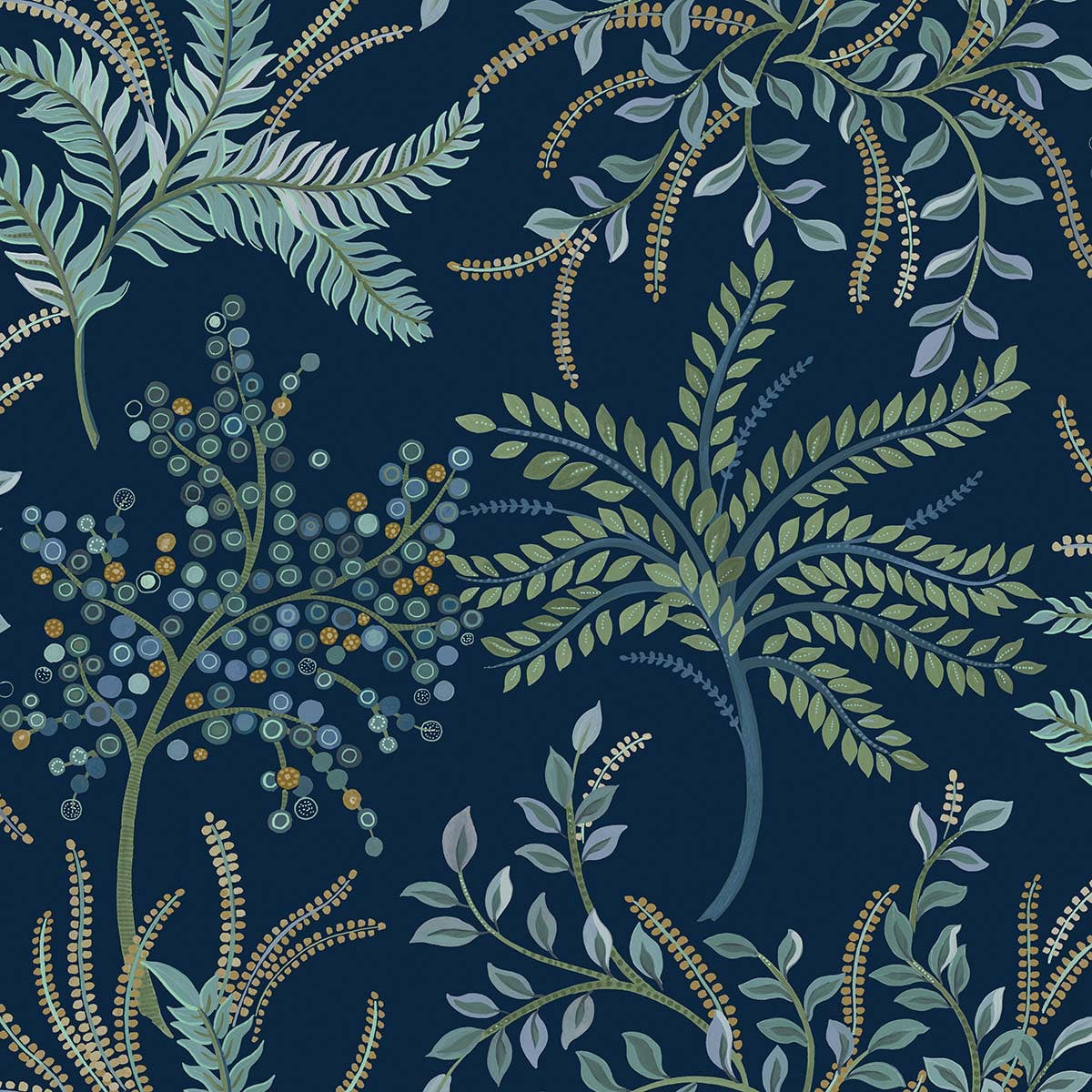 Carta da parati " Bedgebury Blu/Verde " - WALLQUEST | MULBERRY TREE