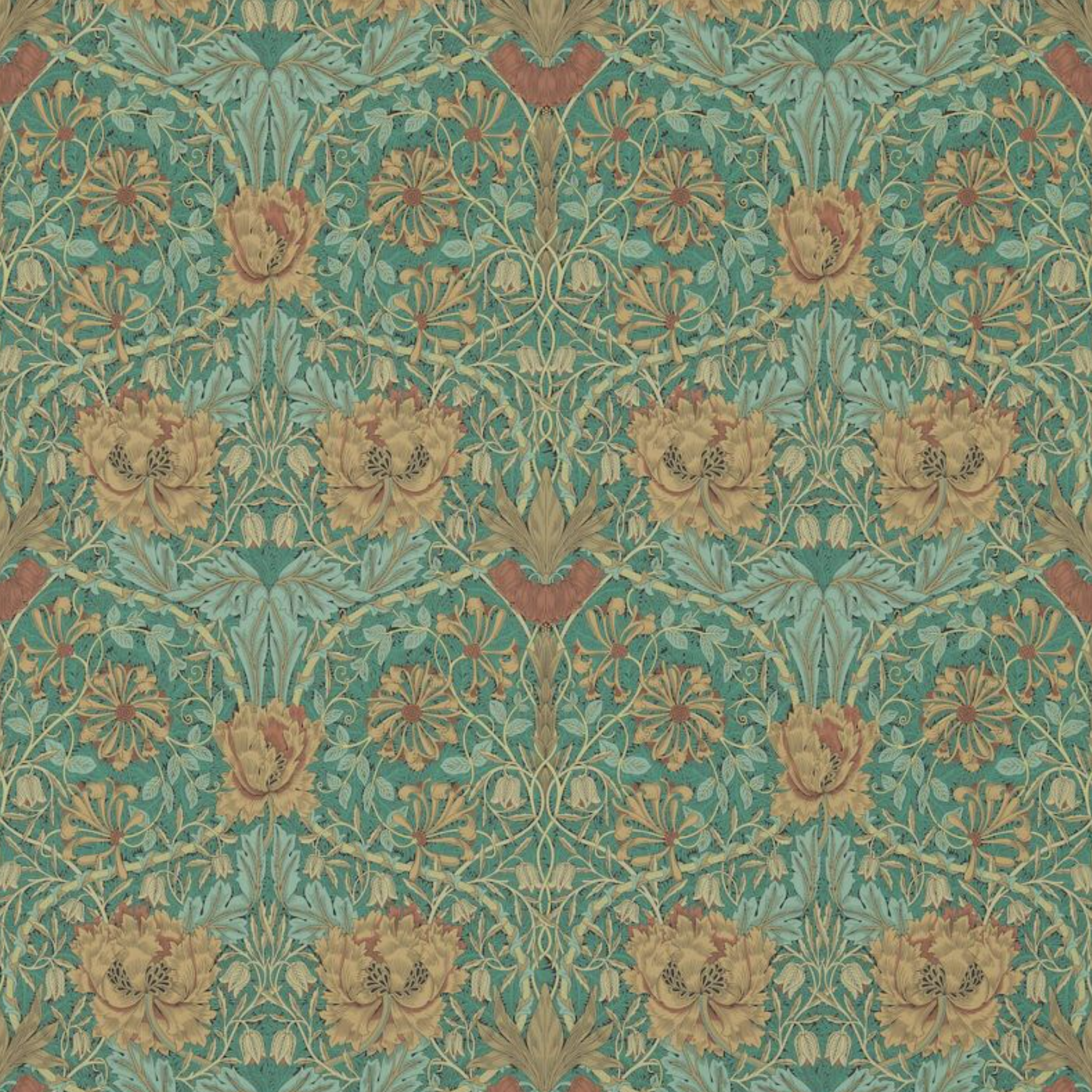 Carta da parati “Honeysuckle & Tulip” verde, catalogo Morris & Friends a metraggio o rotolo