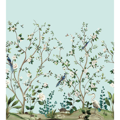 Carta da parati - "Heron Botanical Mural - Celeste Blue" | WALLQUEST - DAISY BENNETT