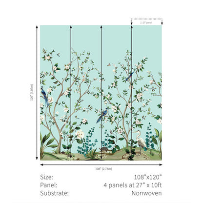 Carta da parati - "Heron Botanical Mural - Celeste Blue" | WALLQUEST - DAISY BENNETT