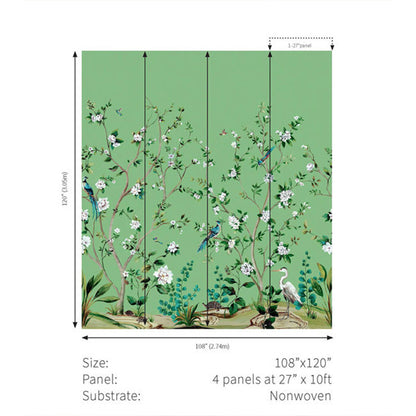 Carta da parati - "Heron Botanical Mural - Emerald Green" | WALLQUEST - DAISY BENNETT
