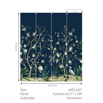 Carta da parati - "Heron Botanical Mural - Admiral Blue" | WALLQUEST - DAISY BENNETT