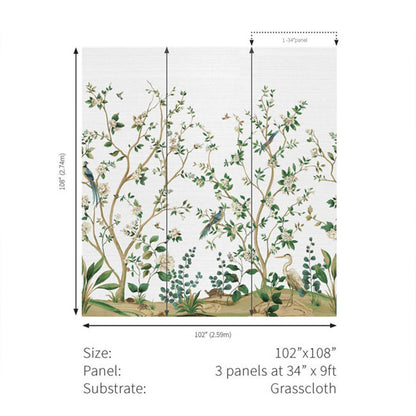 Carta da parati - "Heron Botanical Mural - Silver" | WALLQUEST - DAISY BENNETT