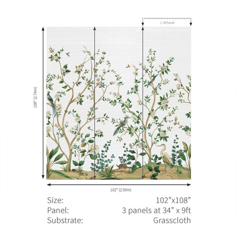 Carta da parati - "Heron Botanical Mural - Silver" | WALLQUEST - DAISY BENNETT