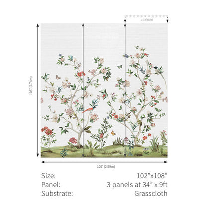 Carta da parati - "Chinoiserie Magnolia Mural - Silver" | WALLQUEST - DAISY BENNETT