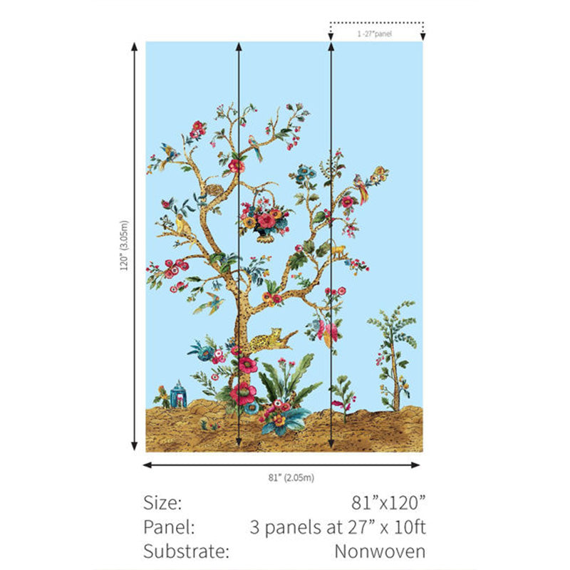 Carta da parati - "Tanzania Tree of Life Mural - Sky Blue" | WALLQUEST - DAISY BENNETT
